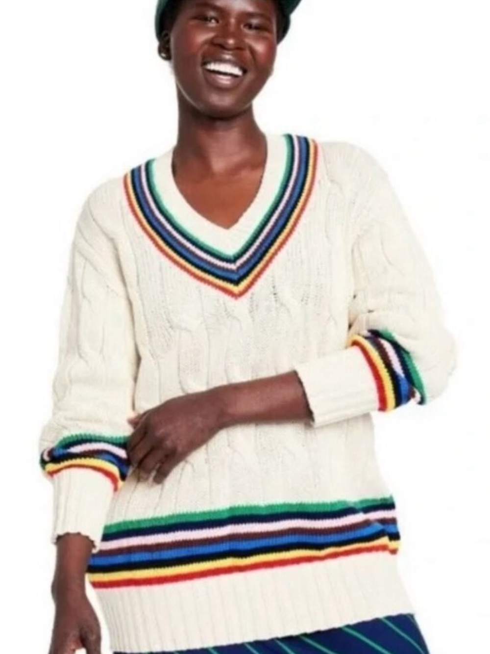 Rowing Blazers x Target Unisex Rainbow Stripe V-Neck Cable Knit Sweater Small - Picture 2 of 9